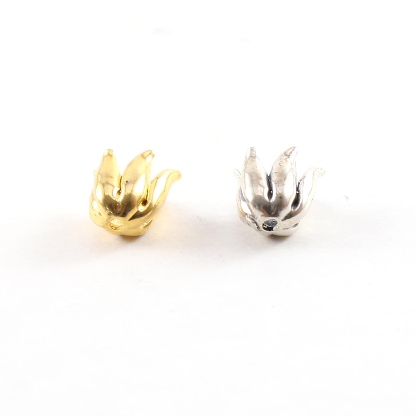 10mmx9mm Sterling Silver or Vermeil Realistic Tulip Flower Bead Cap Bead