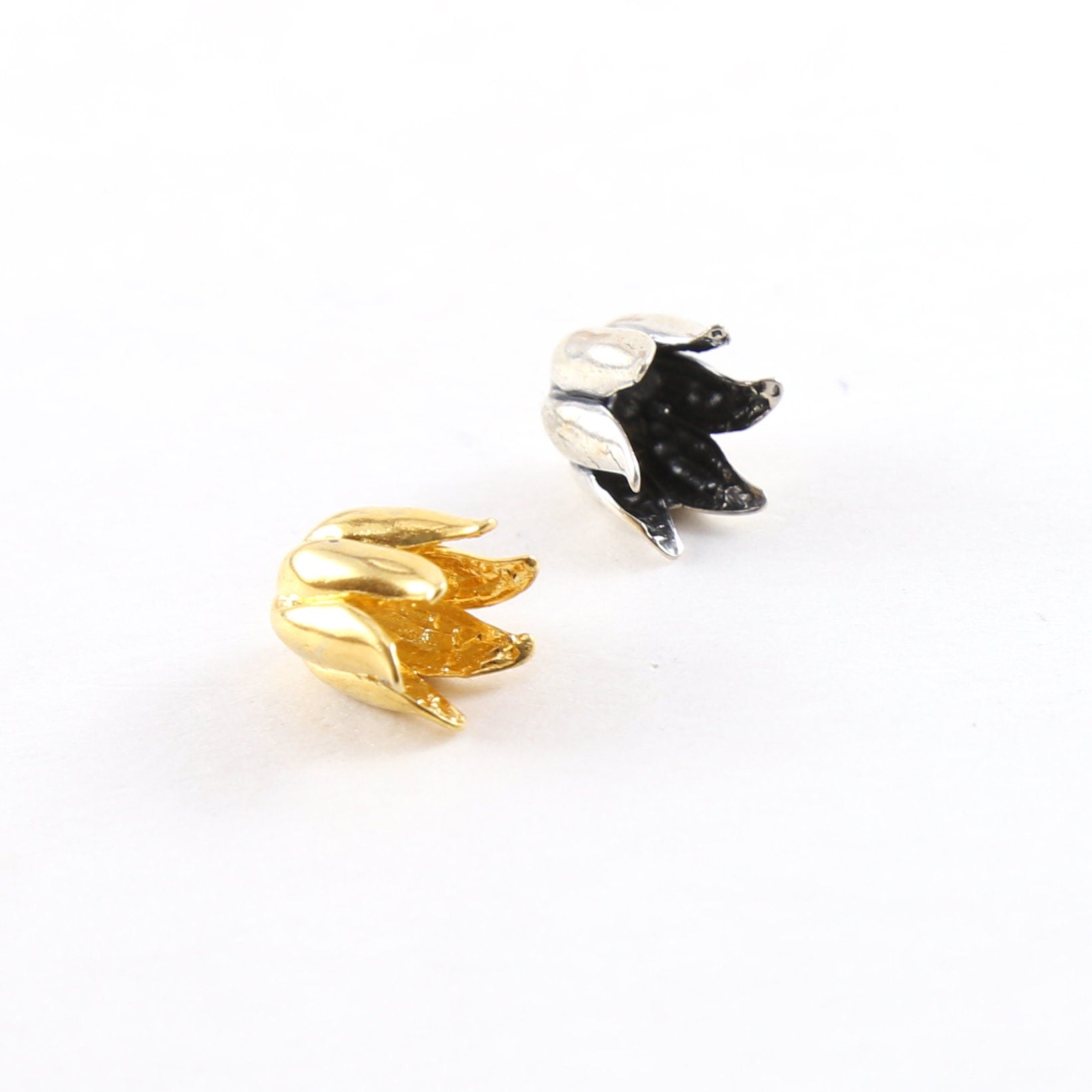 10mmx9mm Sterling Silver or Vermeil Realistic Tulip Flower Bead Cap Bead
