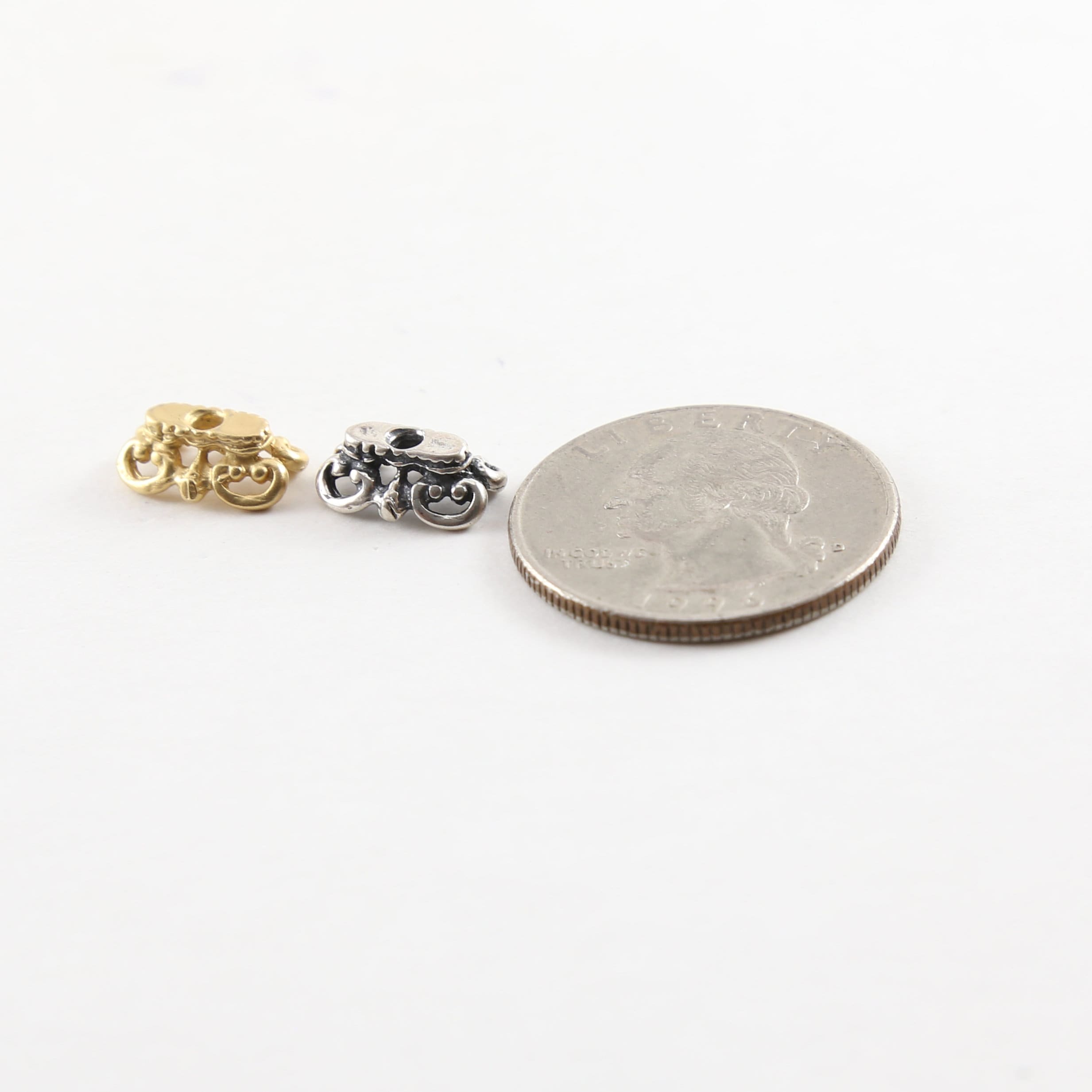 10.5mmx8mm Sterling Silver or Vermeil Ornate Rectangle Fancy Swirl Bead Cap