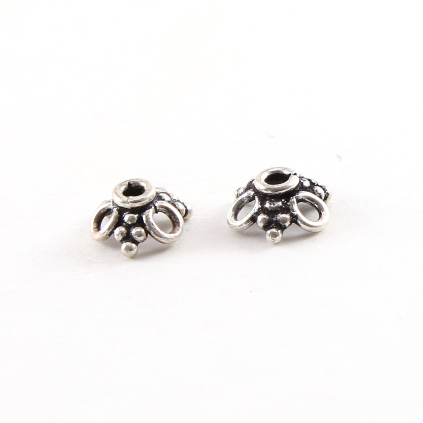 Sterling Silver 2.5mm x 10mm Flower Bali Style Open Loop Bead Cap (2pc)