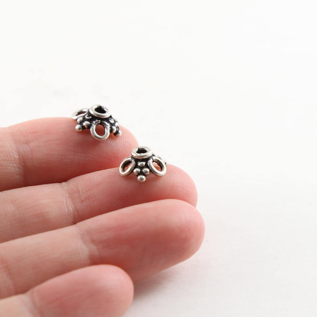Sterling Silver 2.5mm x 10mm Flower Bali Style Open Loop Bead Cap (2pc)