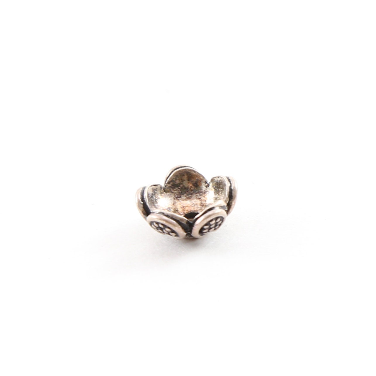 10mmx4mm Sterling Silver Rounded Dotted Petals Flower Bali Style Bead Cap