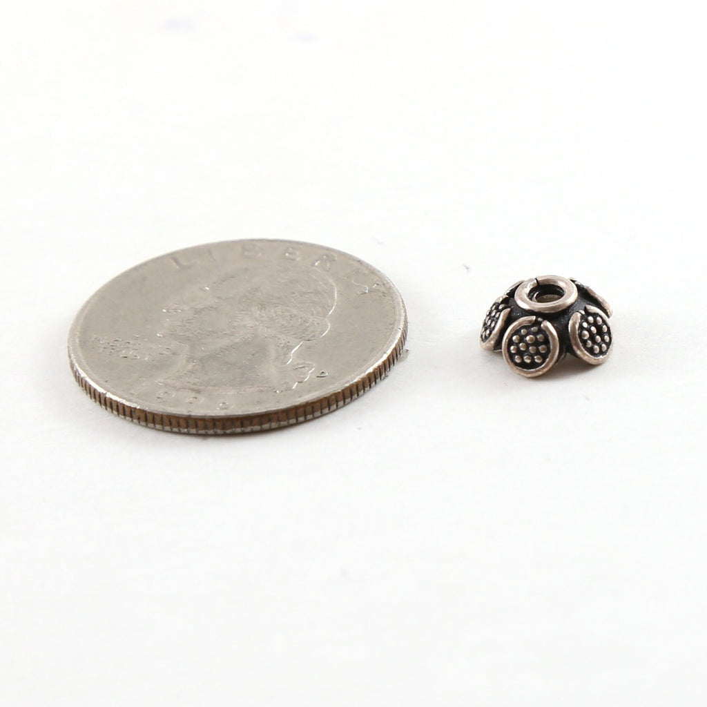 10mmx4mm Sterling Silver Rounded Dotted Petals Flower Bali Style Bead Cap
