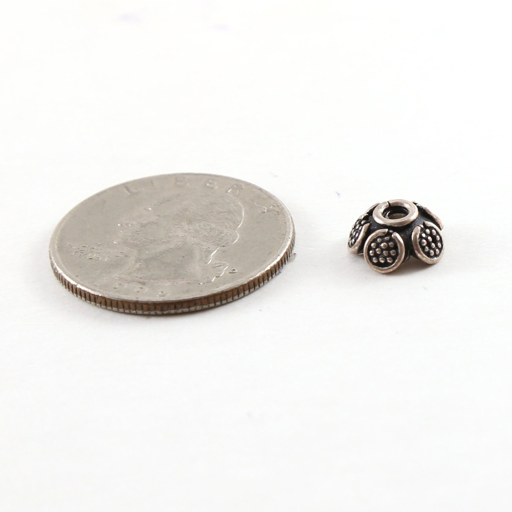 10mmx4mm Sterling Silver Rounded Dotted Petals Flower Bali Style Bead Cap