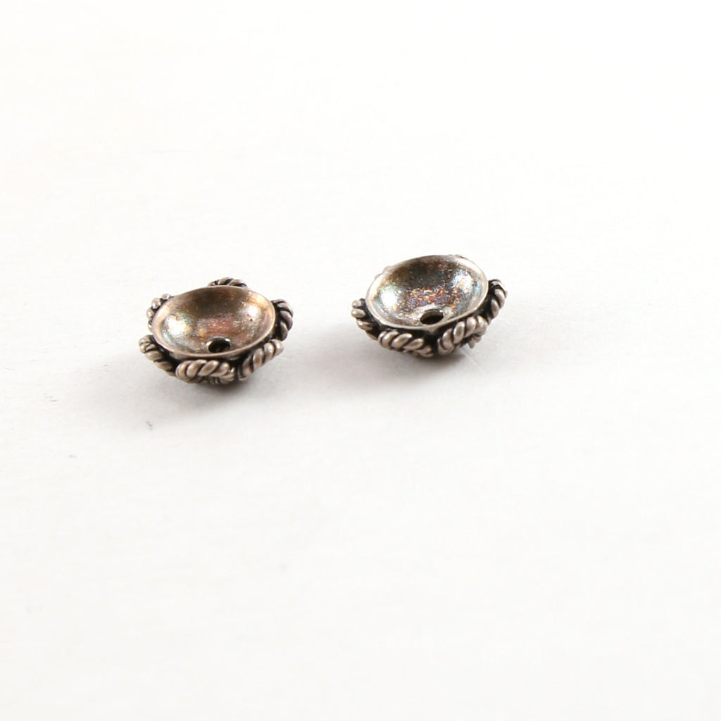 Sterling Silver 3mm x 7mm Rope Flower Bali Style Bead Cap (2pc)