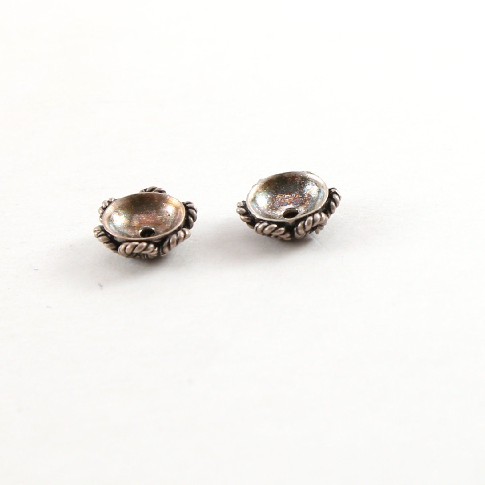 Sterling Silver 3mm x 7mm Rope Flower Bali Style Bead Cap (2pc)