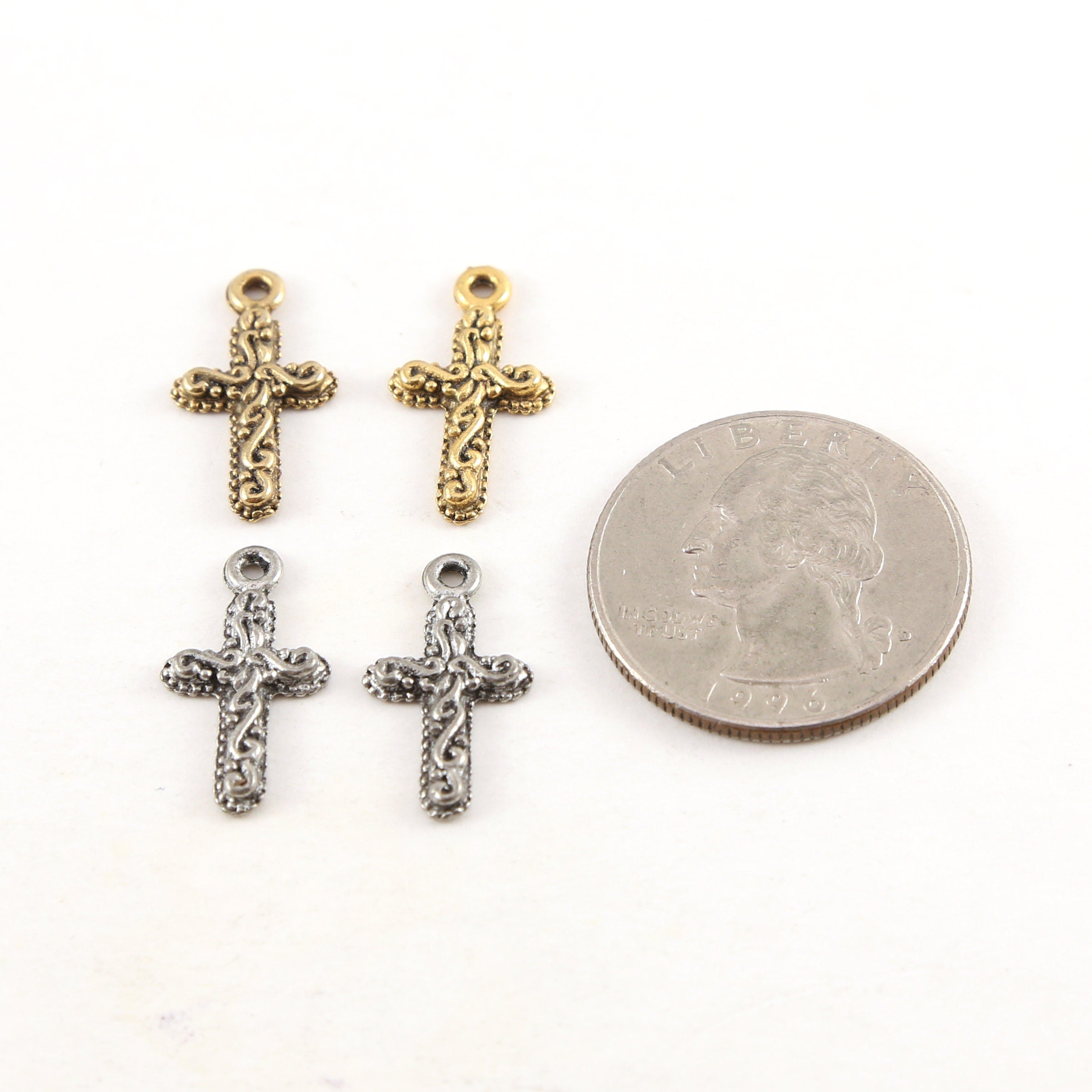 10mmx20mm Pewter Curly Swirl Cross Pendant Religious Spiritual Catholic (2pc)