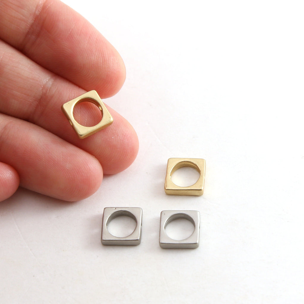 8mm Pewter Metal Square Circle Connector Bead Pendant in Matte (2pc)