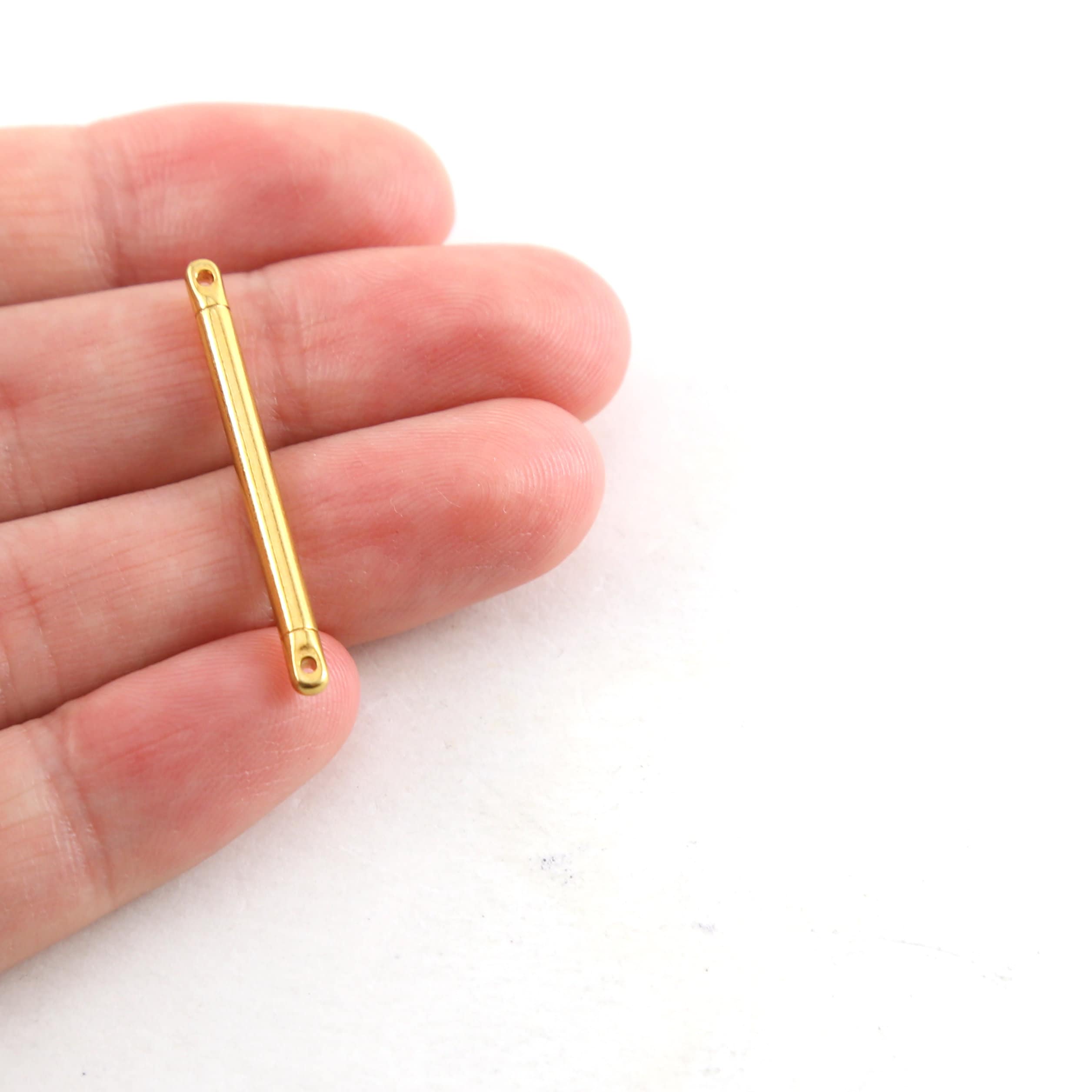 Pewter Metal Bar Connector Two Hole Charm 30mm x 2mm in Gold (2pc)