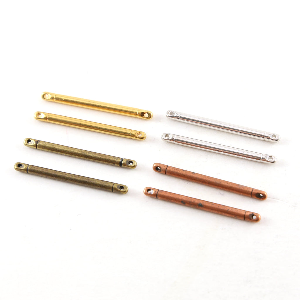 Pewter Metal Bar Connector Two Hole Charm 30mm x 2mm in Gold (2pc)
