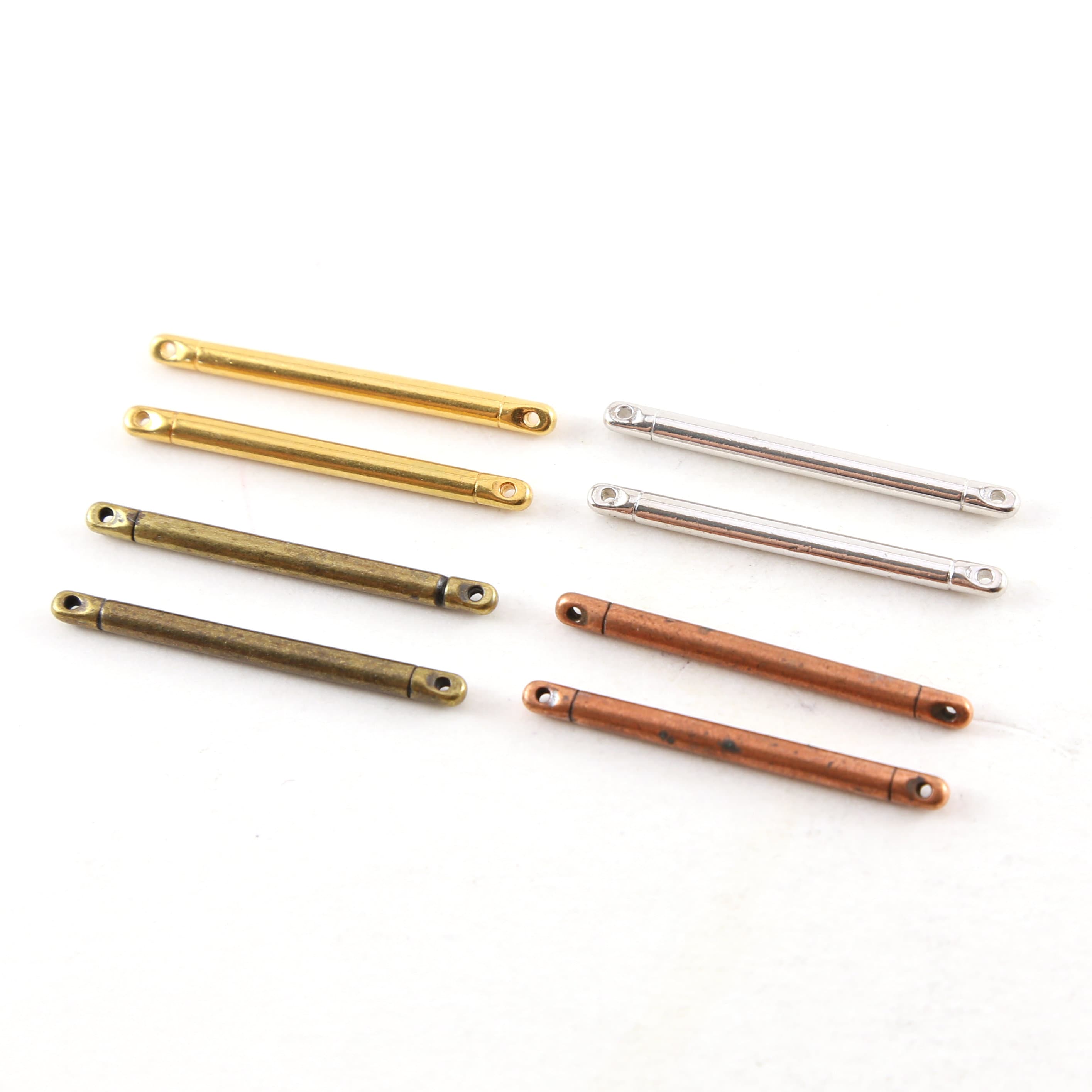 Pewter Metal Bar Connector Two Hole Charm 30mm x 2mm in Gold (2pc)