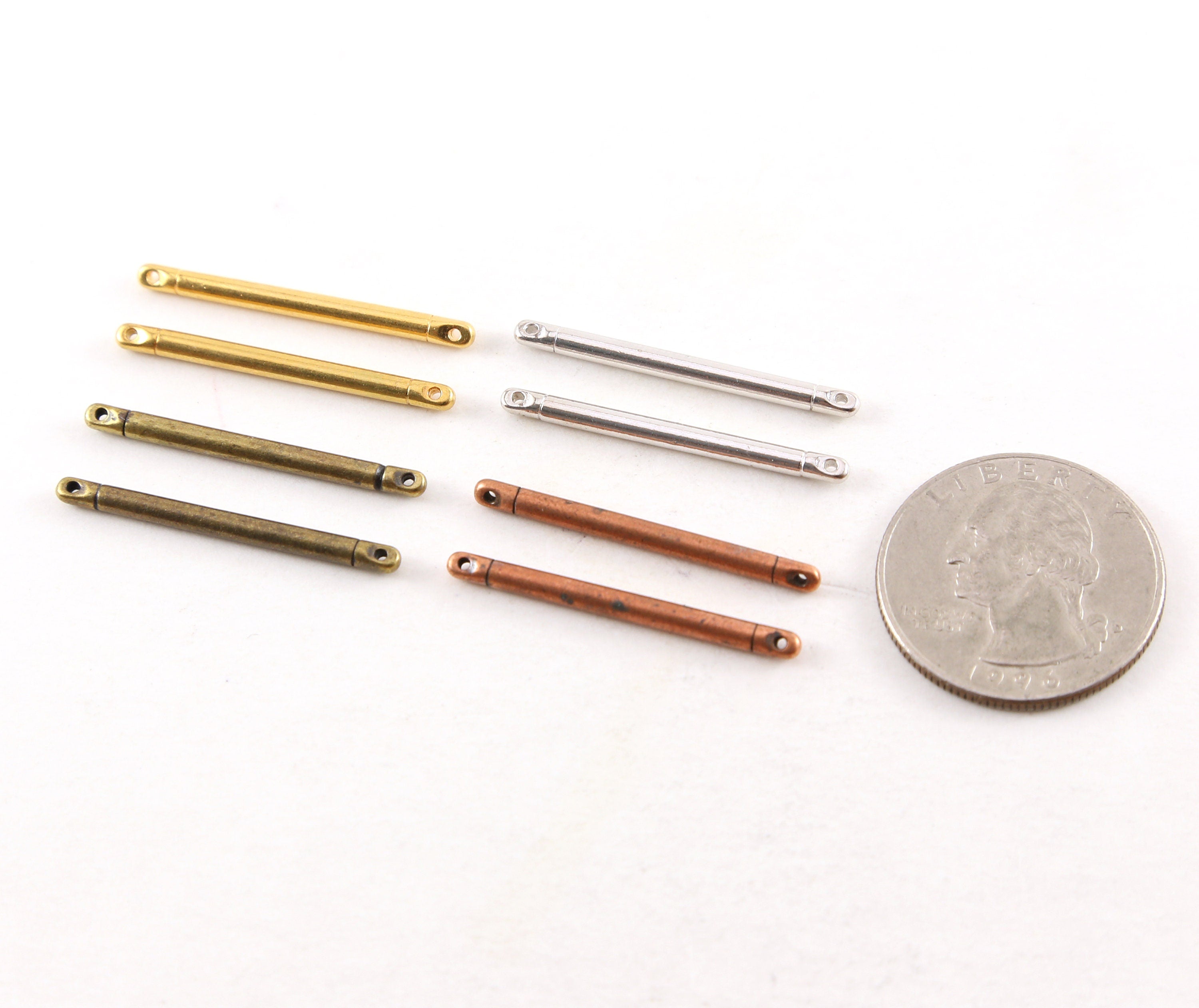 Pewter Metal Bar Connector Two Hole Charm 30mm x 2mm in Gold (2pc)