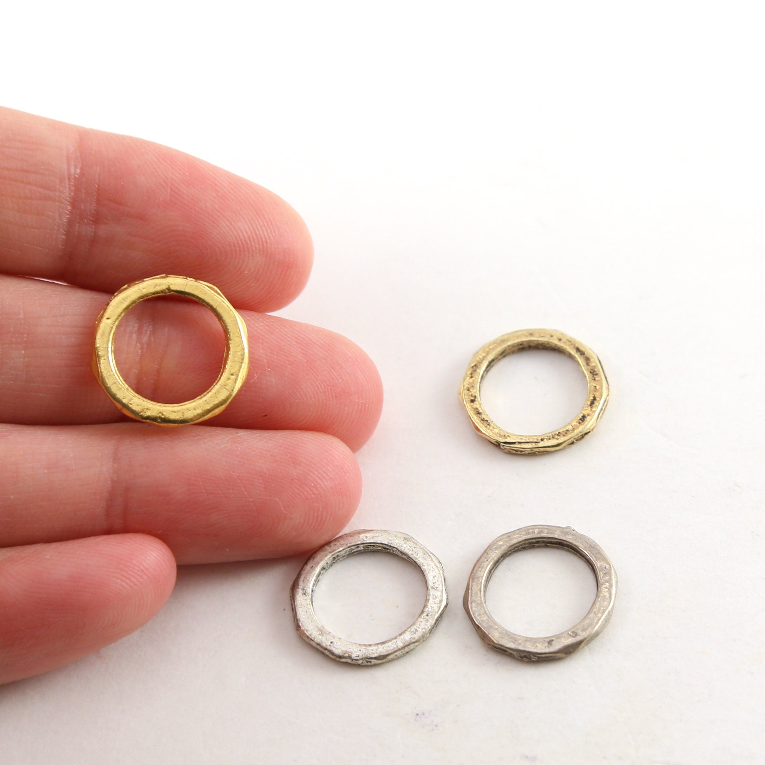 Pewter Medium 15mm Metal Raw Open Circle Connector Ring Charm (2pc)