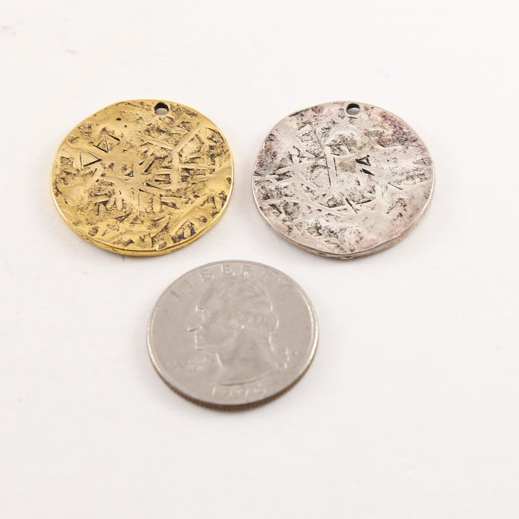 26mm Gold Plated or Pewter Large Textured Medallion Stamping Blank Circle Coin