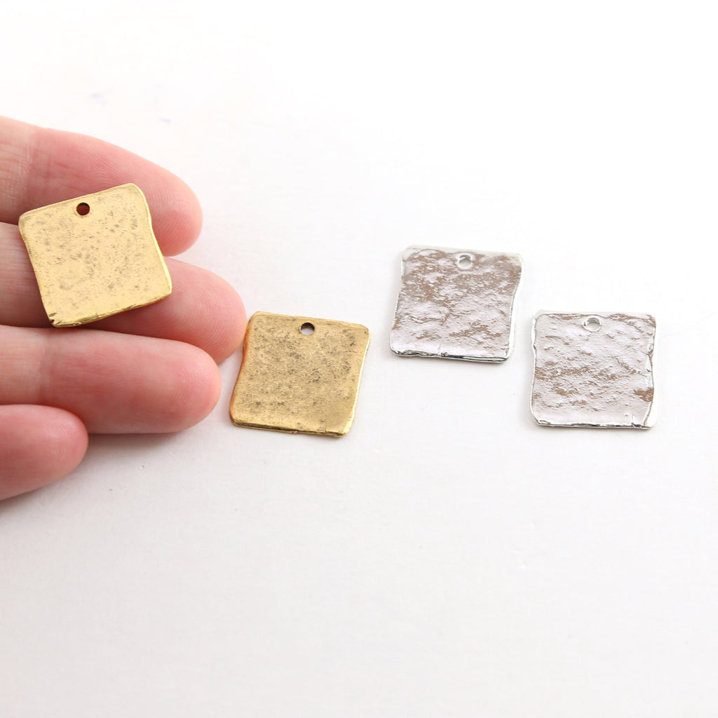Pewter Metal Textured 17mm x 14mm Stamping Blank Square (2pc)
