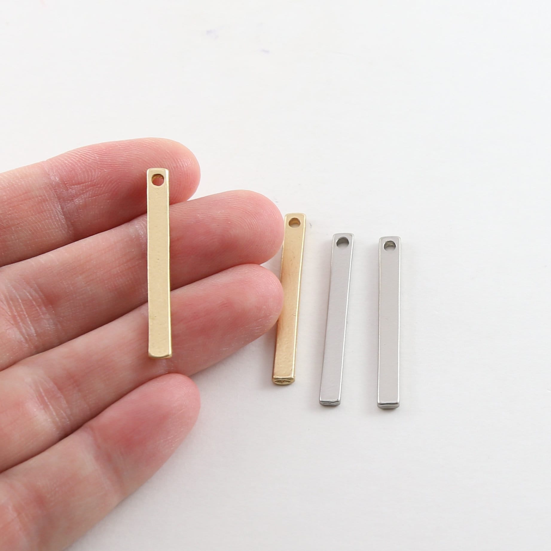 32mmx3mm Pewter Metal Thick Long Bar Pendant Stamping Blank Single Hole (2pc)