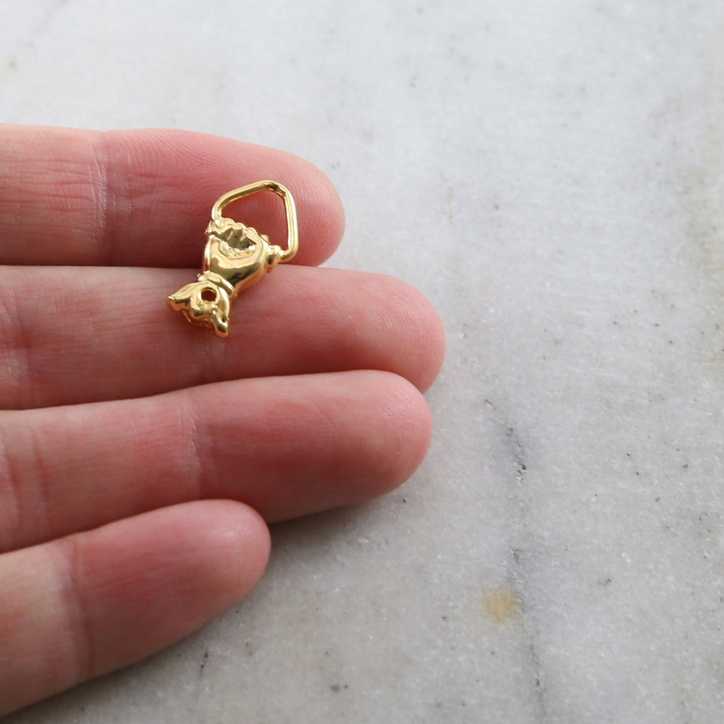 Sterling Silver or Vermeil Vintage Inspired Hand Holding Triangular Ring Charm