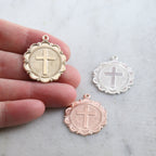 25mmx21mm Sterling Silver or 14K Gold Filled Large Cross Scalloped Edged