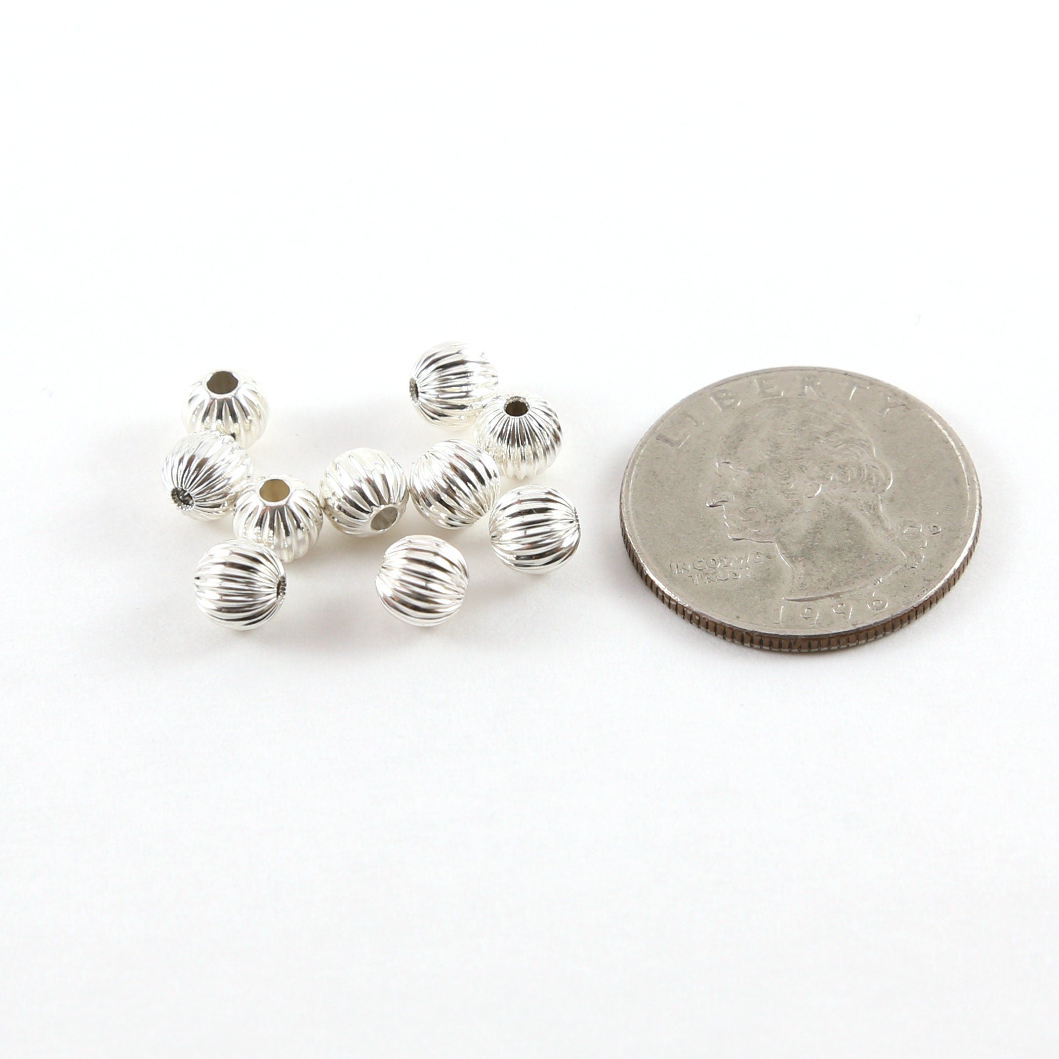 Sterling Silver 6mm Corrugated Seamless Round Spacer Beads (10pc)