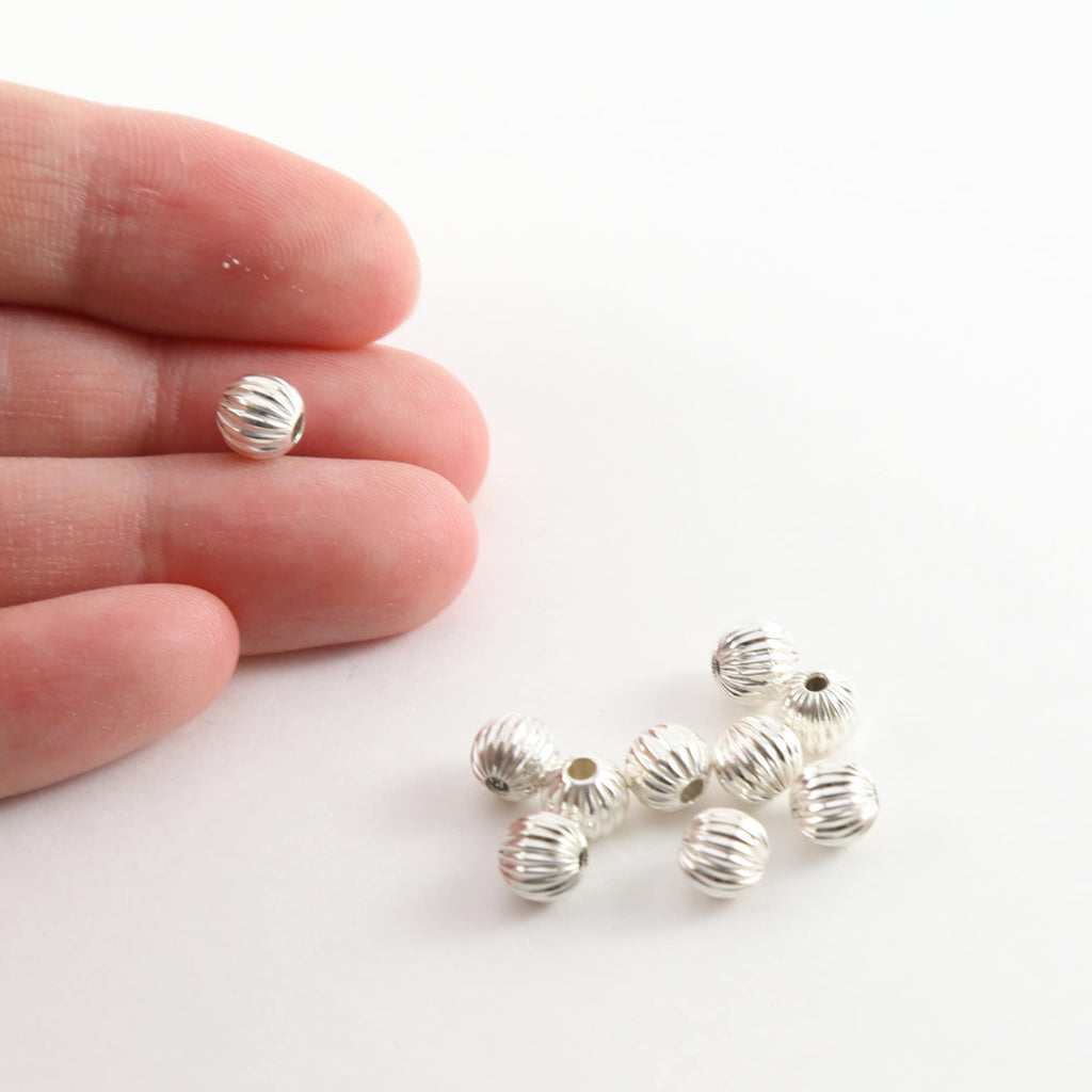 Sterling Silver 6mm Corrugated Seamless Round Spacer Beads (10pc)