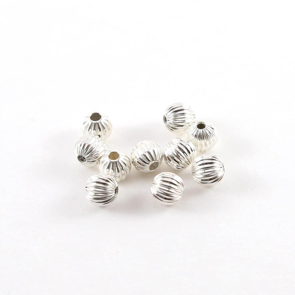 Sterling Silver 6mm Corrugated Seamless Round Spacer Beads (10pc)