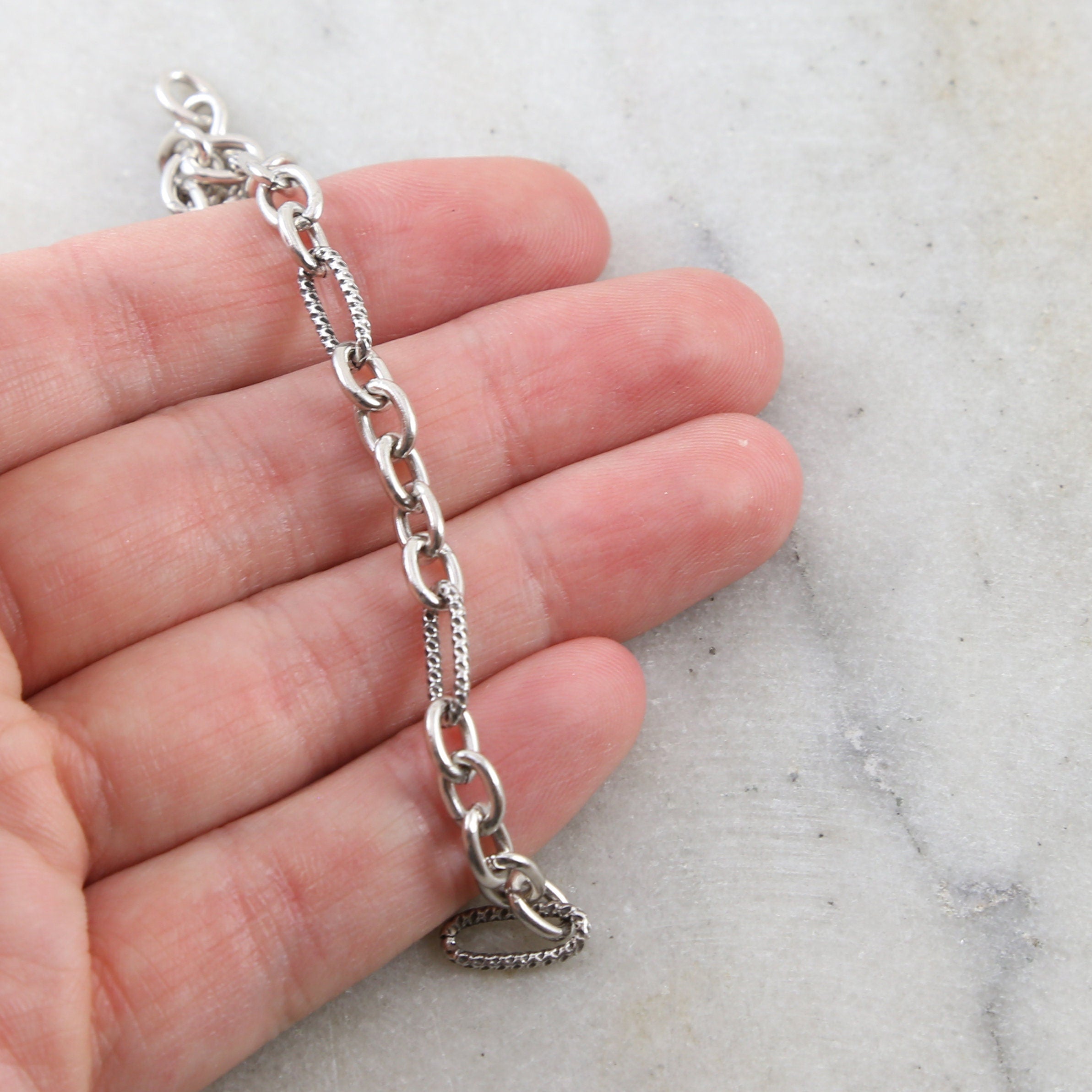Sterling Silver Solid Thick Textured Hammered Oval Link – Sold by the Foot