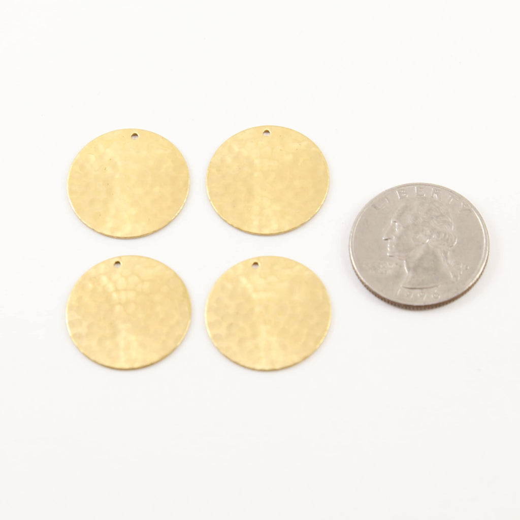 Brass 22mm Hammered Textured Coin Circle Round Charm Stamping (4pc)