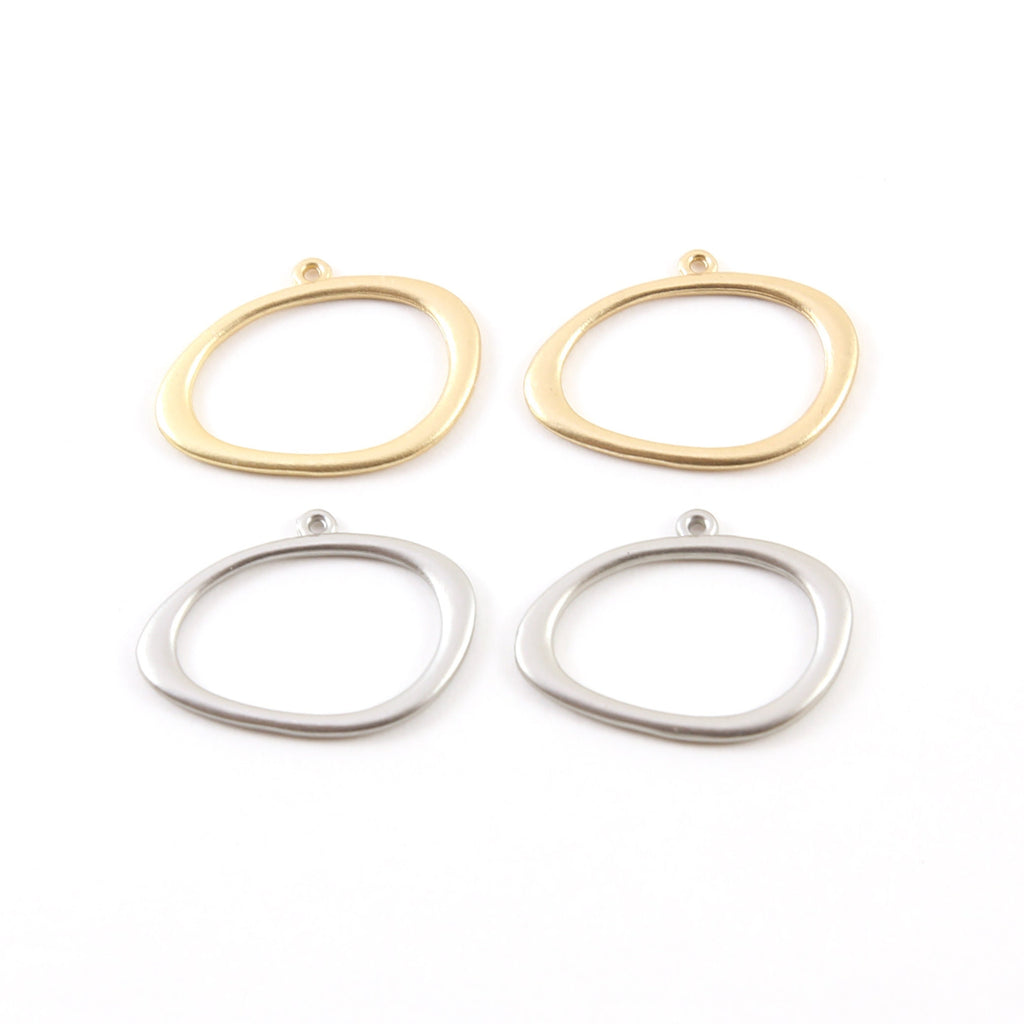 25mmx18mm Pewter Smooth Open Raw Organic Shape Egg Circle Charm Matte (2pc)