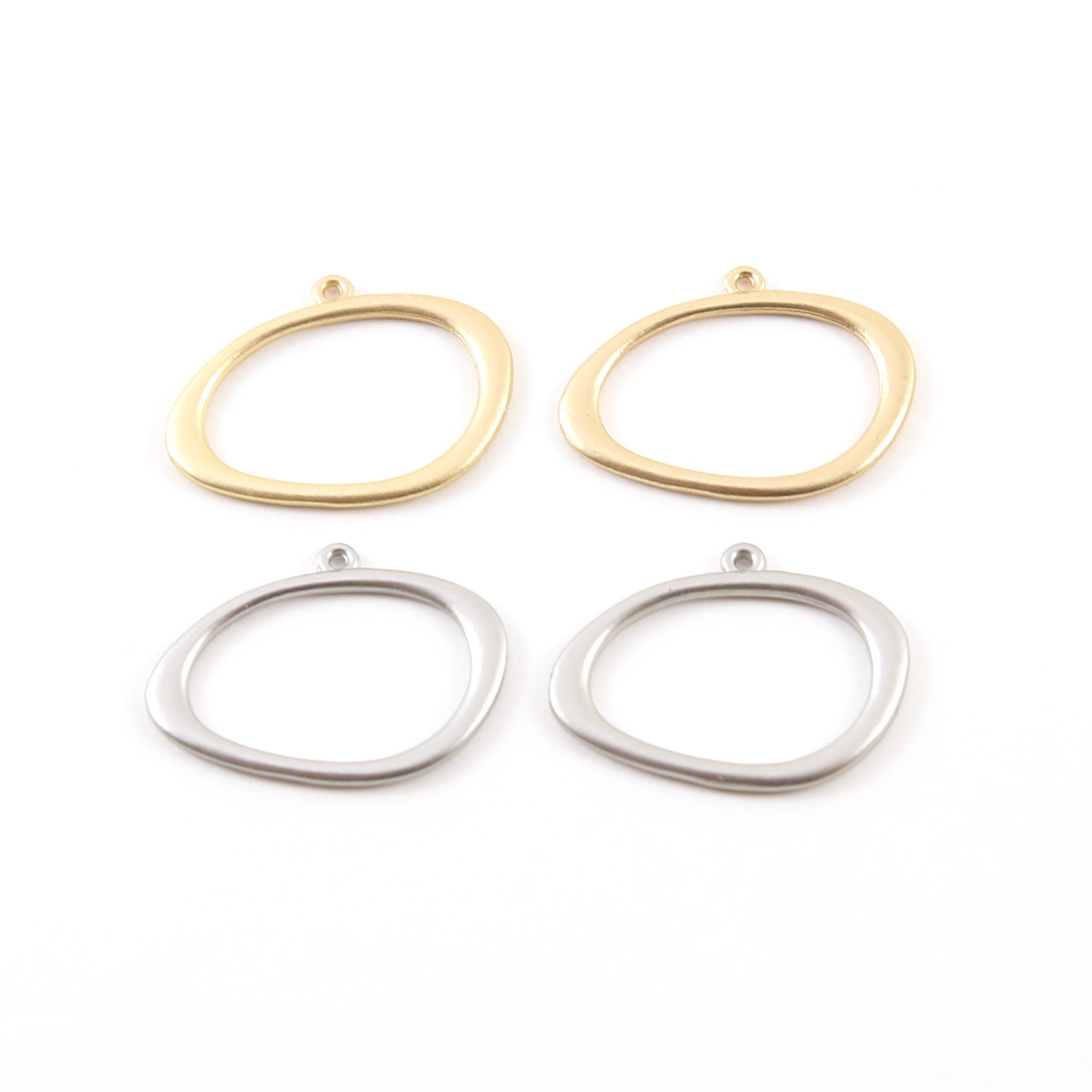 25mmx18mm Pewter Smooth Open Raw Organic Shape Egg Circle Charm Matte (2pc)