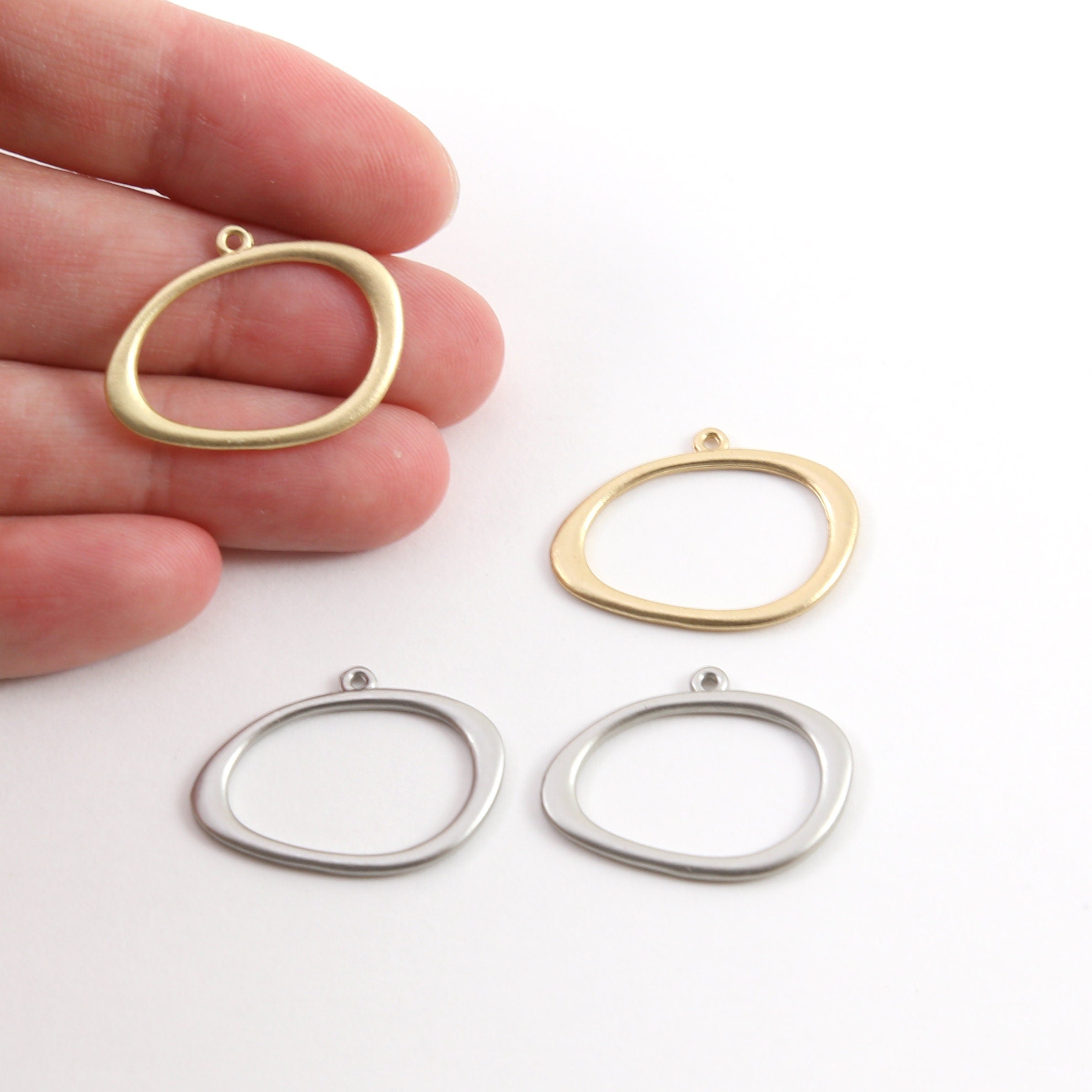 25mmx18mm Pewter Smooth Open Raw Organic Shape Egg Circle Charm Matte (2pc)