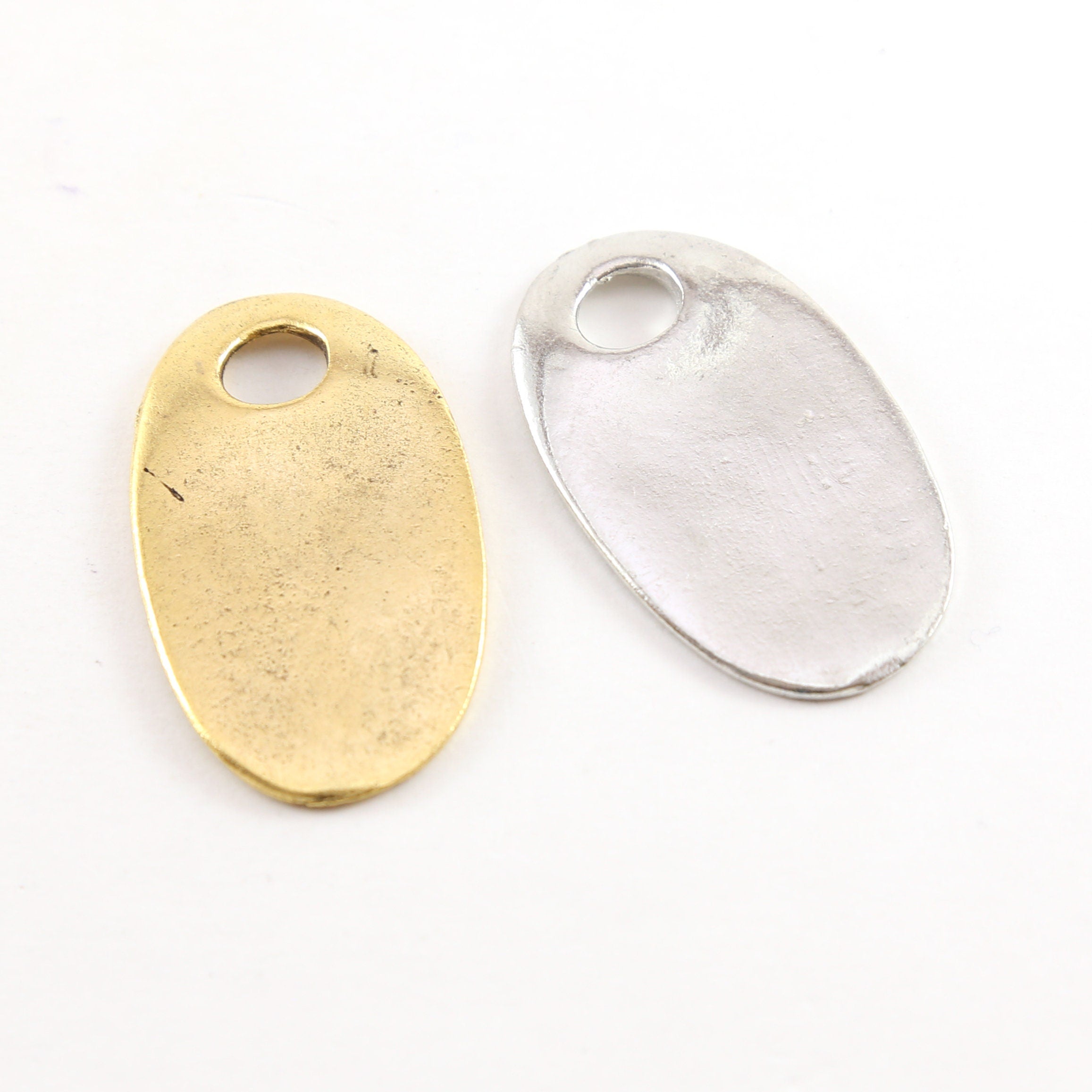 Pewter Large Metal Oval Raw Shaped Dog Tag Pendant Stamping