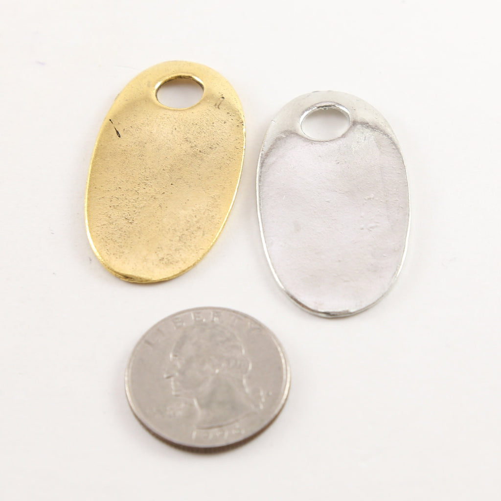 Pewter Large Metal Oval Raw Shaped Dog Tag Pendant Stamping