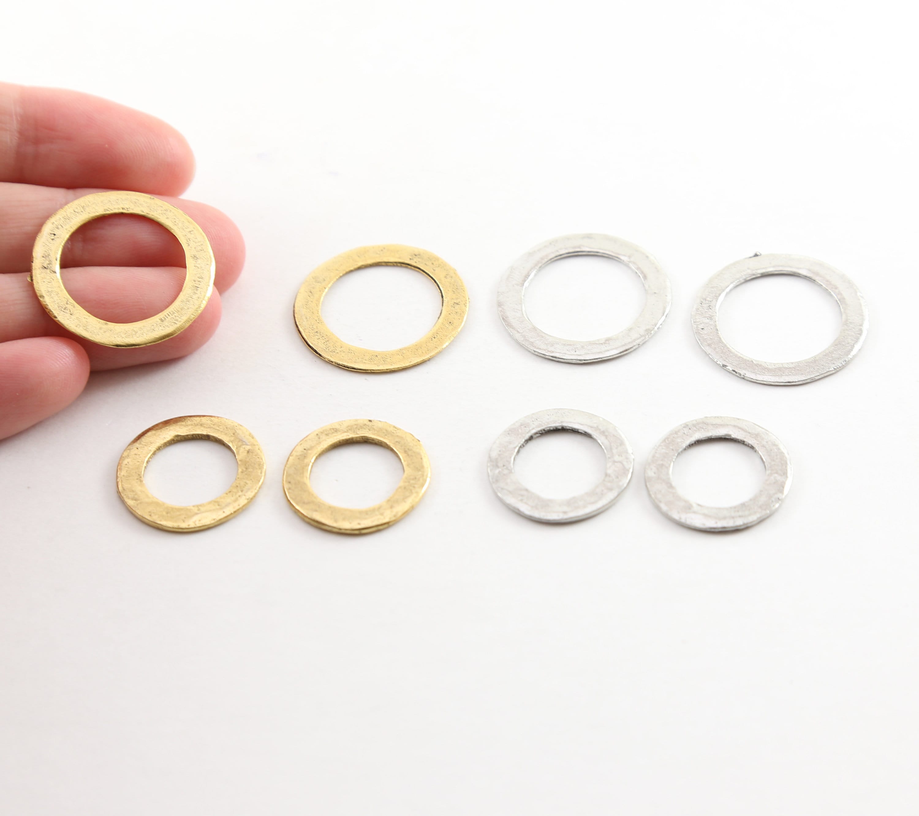 Pewter Medium or Small 23mm or 19mm Metal Raw Organic Open (2pc)