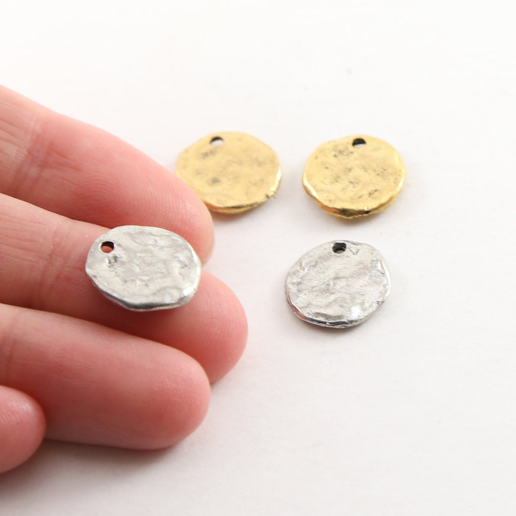 Sterling Silver or Pewter Textured Hammered 13mm x 12mm Organic Raw (2pc)