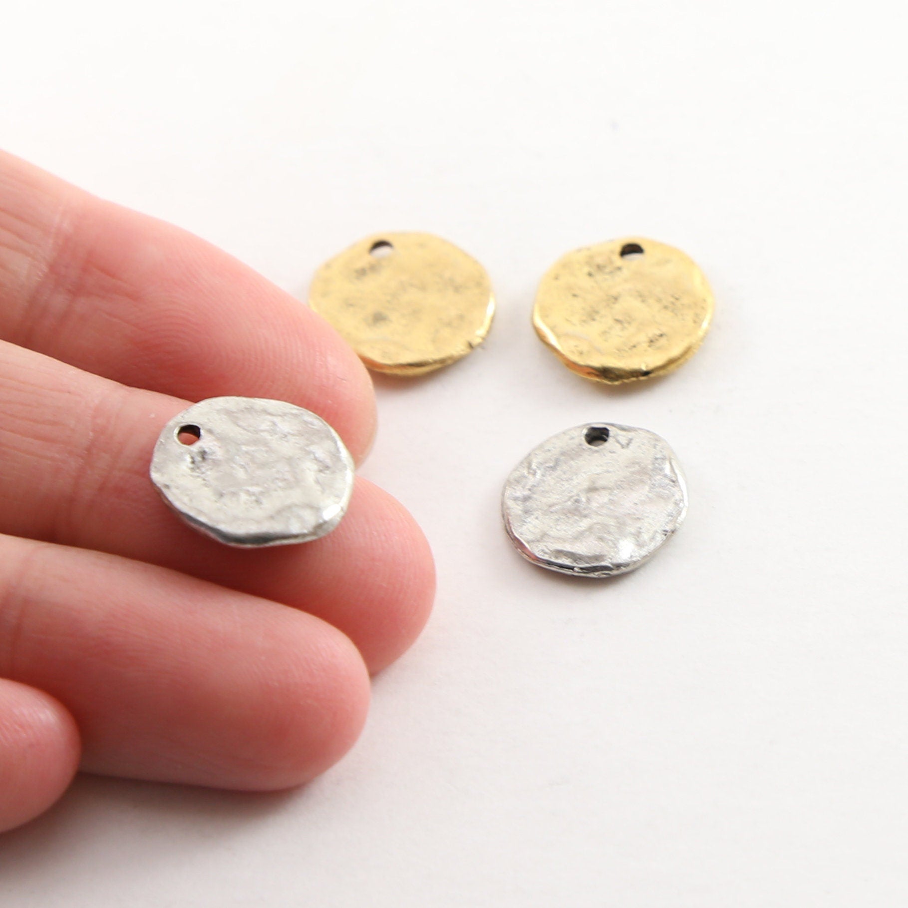 Sterling Silver or Pewter Textured Hammered 13mm x 12mm Organic Raw (2pc)