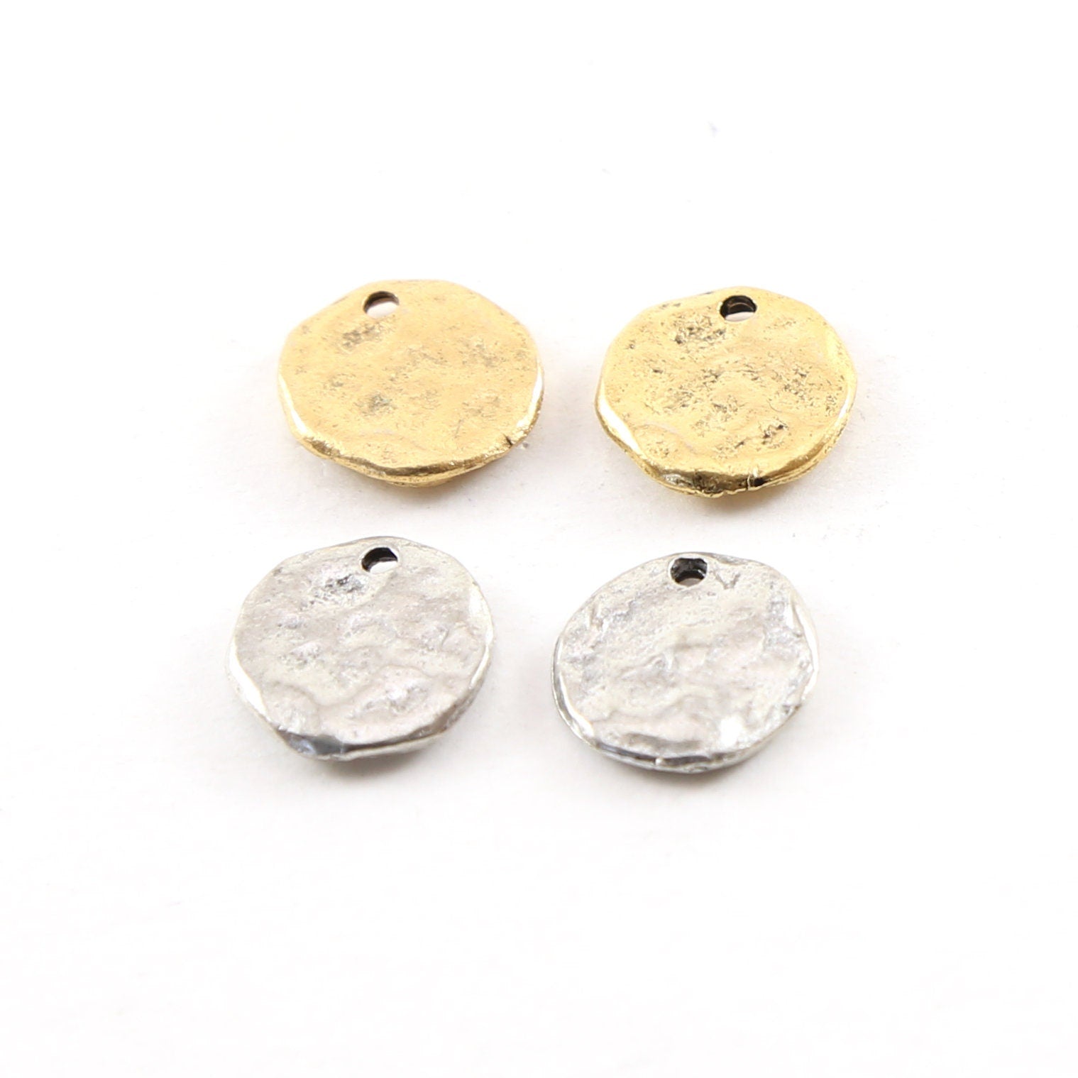 Sterling Silver or Pewter Textured Hammered 13mm x 12mm Organic Raw (2pc)