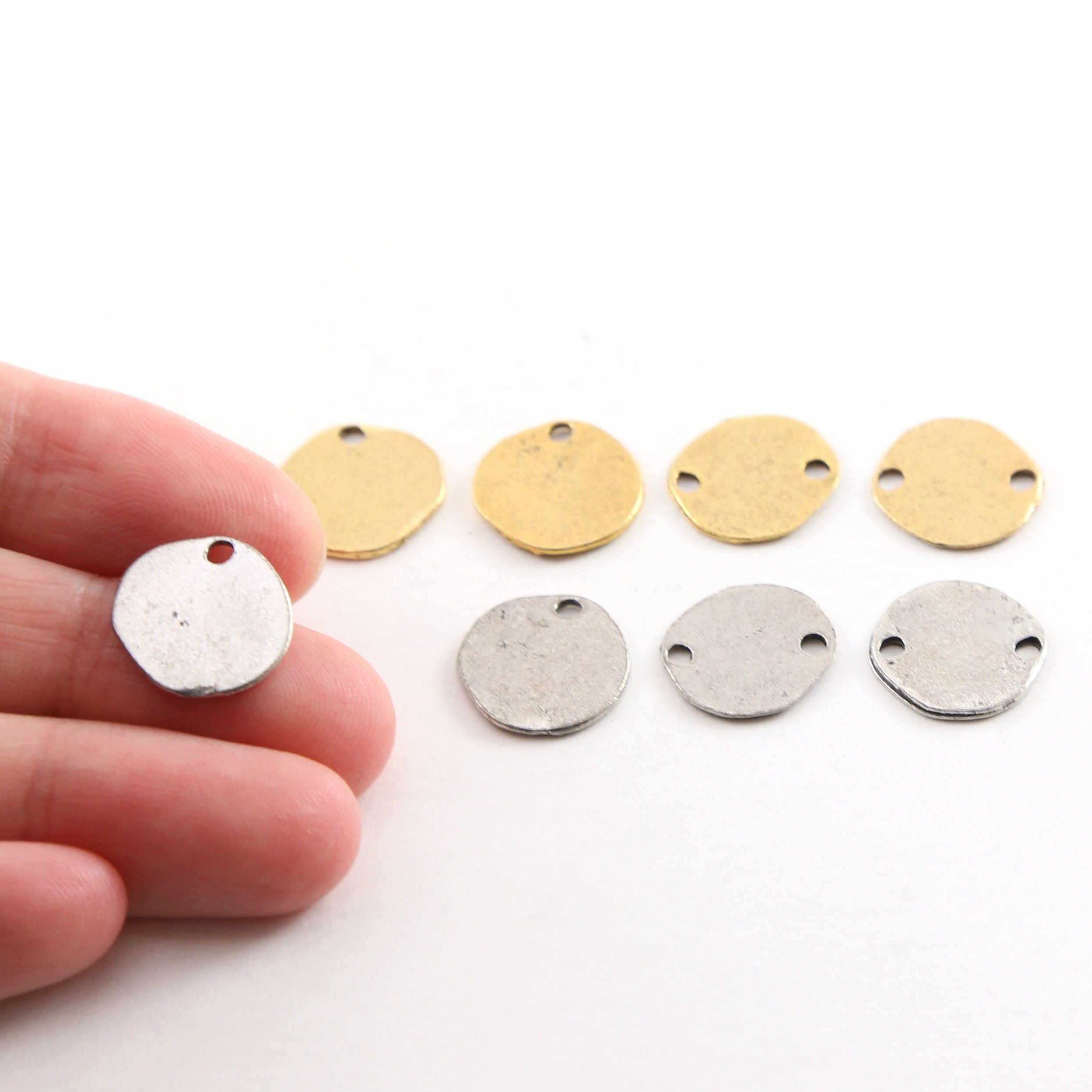 Sterling Silver or Pewter Thin 13mm Organic Raw Shape Round Stamping (2pc)