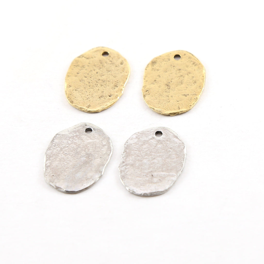 Pewter 20mmx 15mm Metal Oblong Oval Textured Hammered Rounded (2pc)