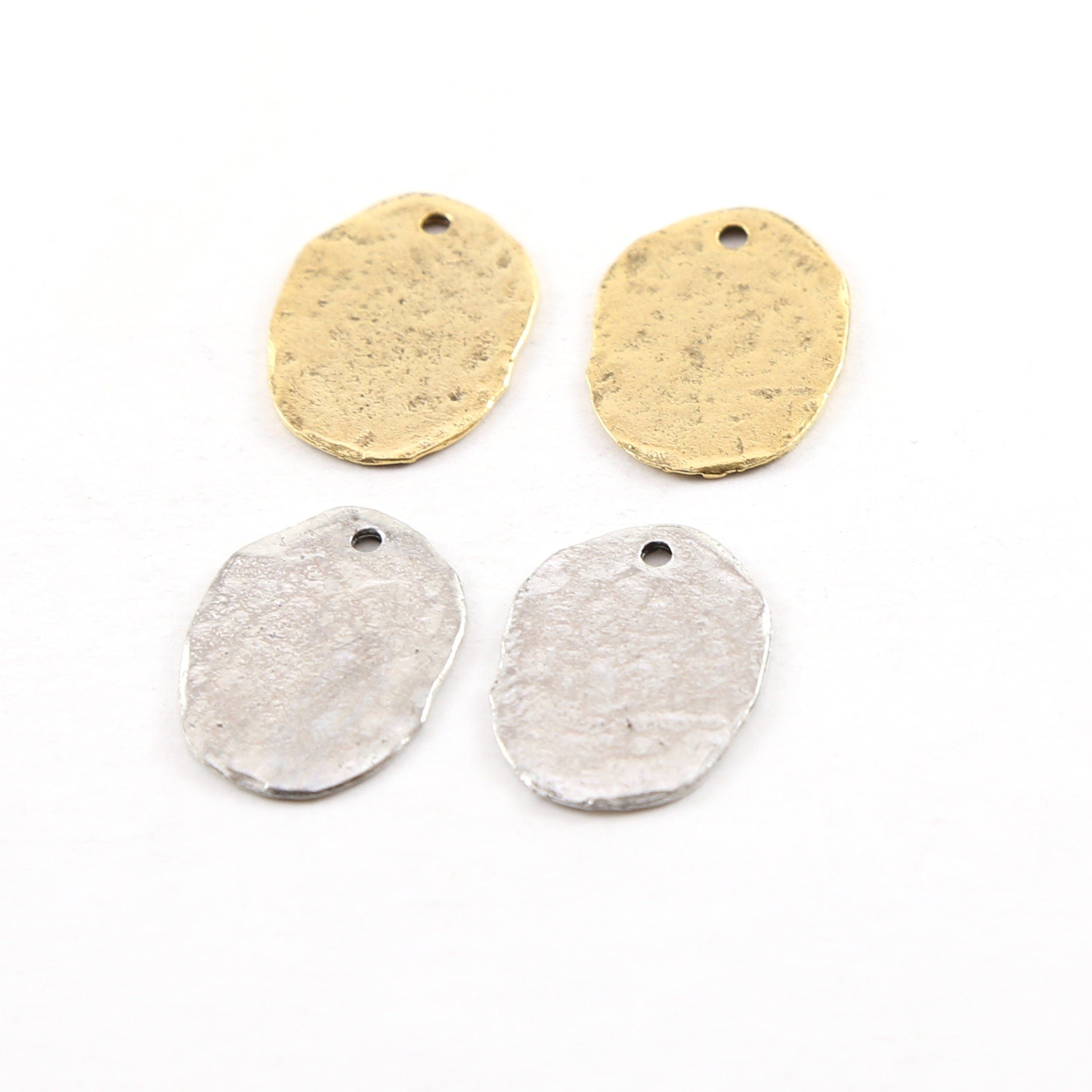 Pewter 20mmx 15mm Metal Oblong Oval Textured Hammered Rounded (2pc)