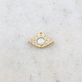 Rhodium Plated Gold Pave CZ Evil Eye Pendant Charm with Opal Stone
