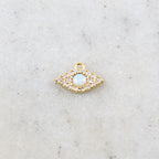 Rhodium Plated Gold Pave CZ Evil Eye Pendant Charm with Opal Stone