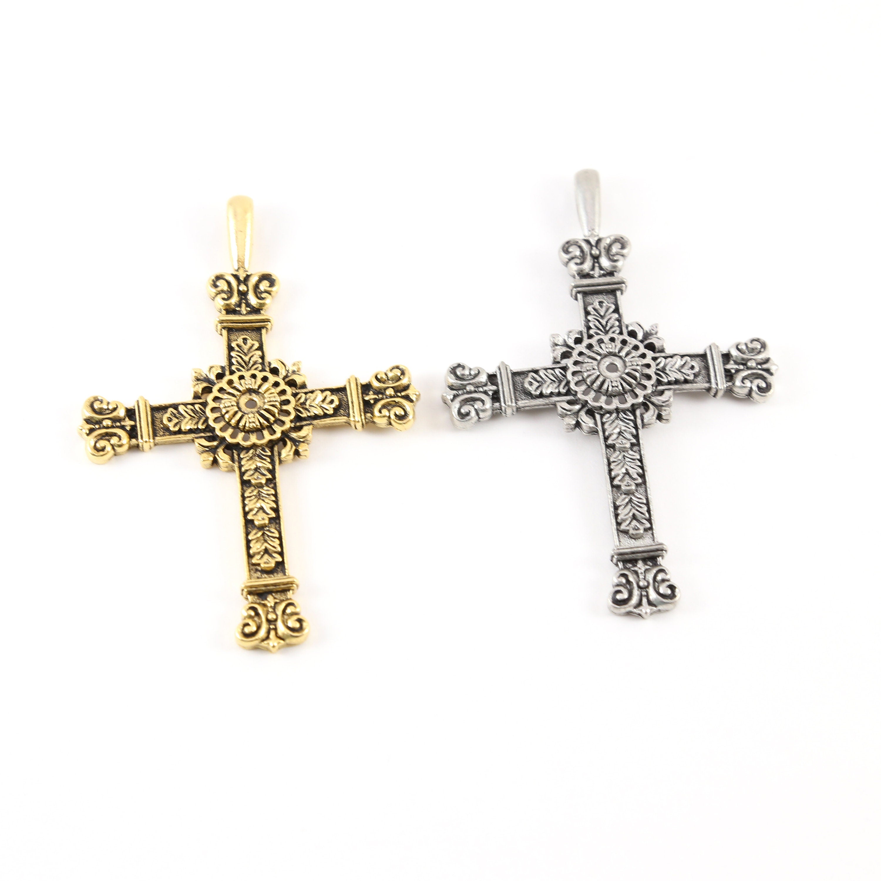 77mmx50mm Pewter Extra Large Detailed Cross Pendant Religious Spiritual