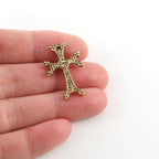 25mmx15mm Pewter Dotted Edges Cross Charm with Flower Daisy Center (2pc)