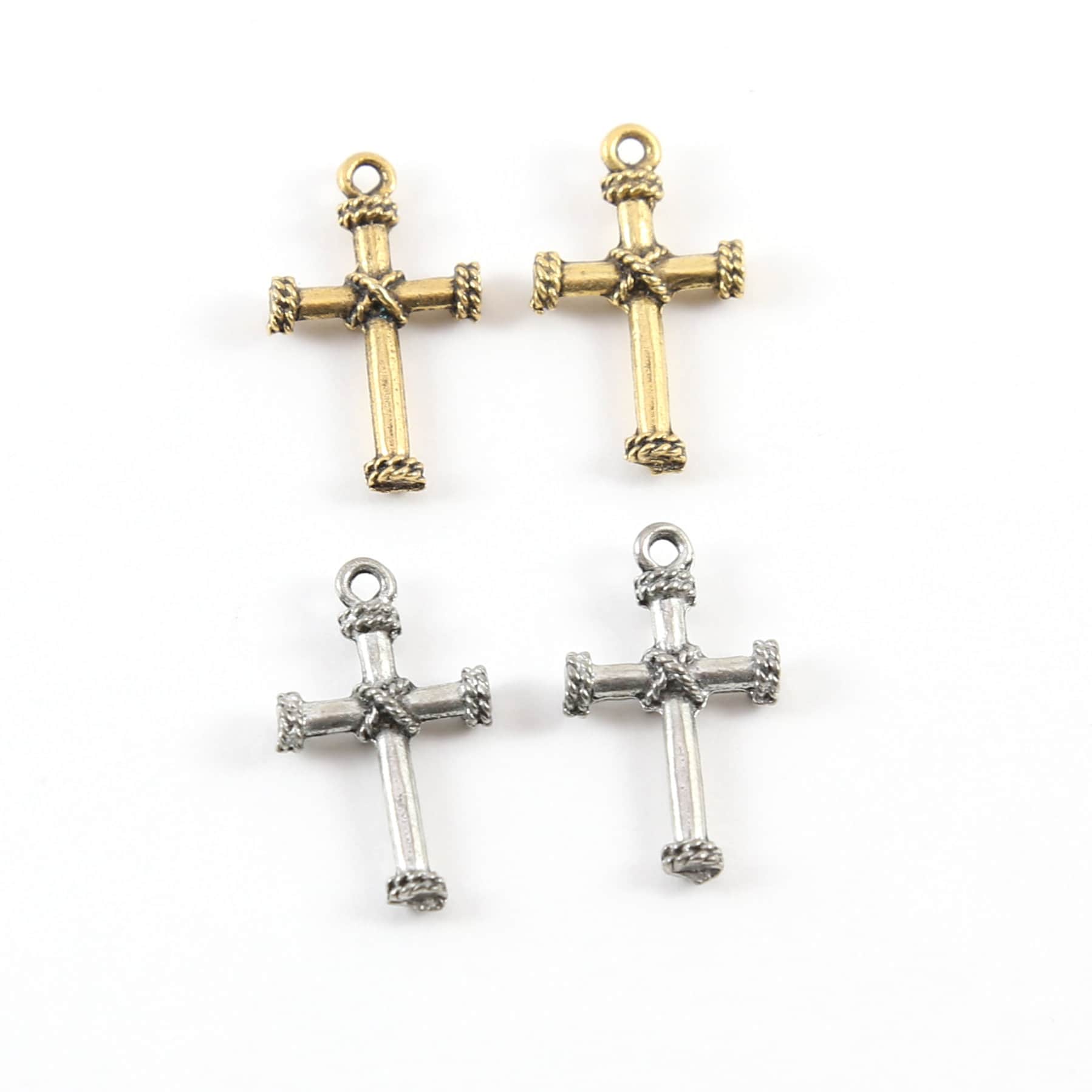 23mmx13mm Pewter Rope Design Cross Charm Pendant Religious Spiritual (2pc)