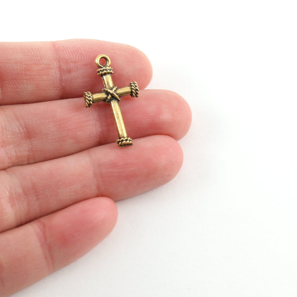 23mmx13mm Pewter Rope Design Cross Charm Pendant Religious Spiritual (2pc)