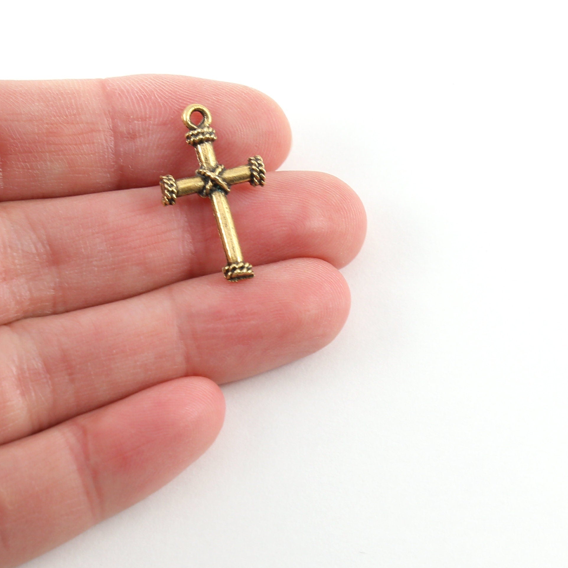 23mmx13mm Pewter Rope Design Cross Charm Pendant Religious Spiritual (2pc)