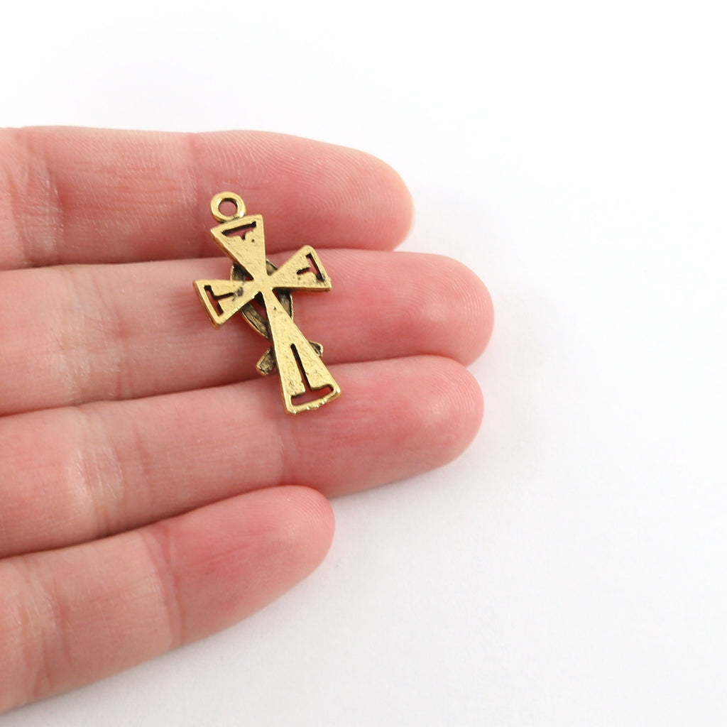 25mmx14mm Pewter Christian Fish Cross Charm Pendant Religious Spiritual (2pc)