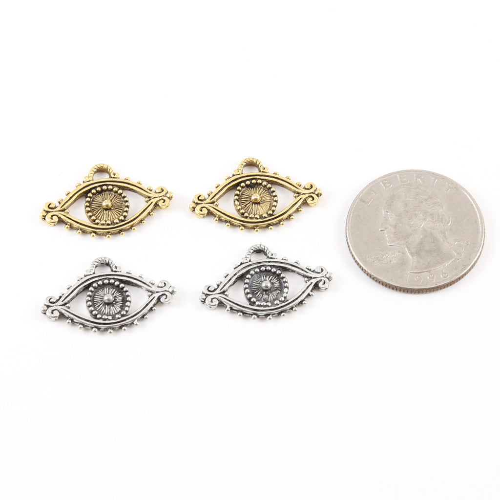Pewter Large Evil Eye Pendant Charm with Cut Out Middle (2pc)