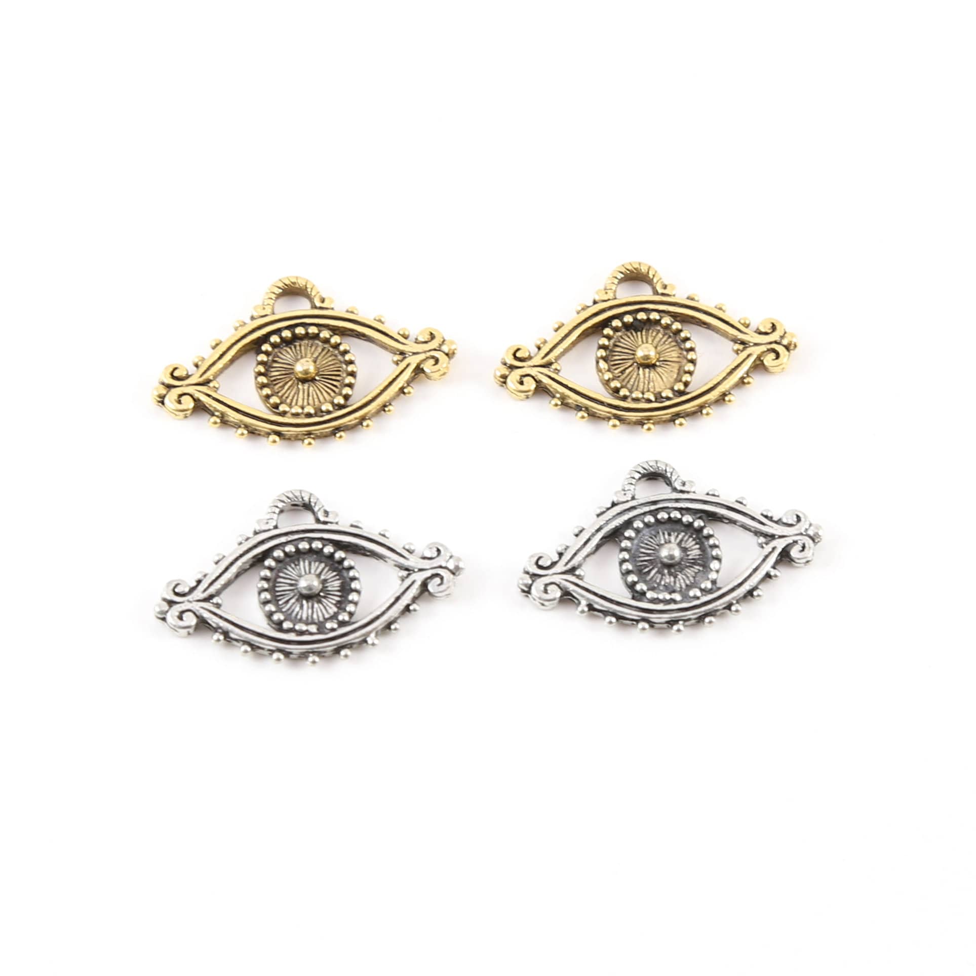 Pewter Large Evil Eye Pendant Charm with Cut Out Middle (2pc)
