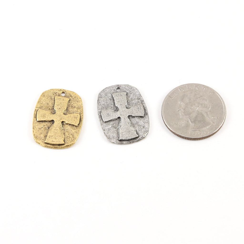 25mmx19mm Pewter Raised Cross Charm Pendant Dog Tag Religious Spiritual